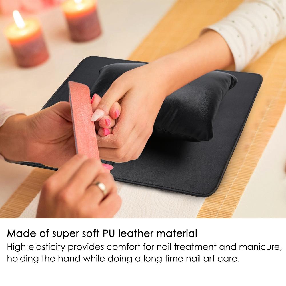 Soft PU Leather Detachable Washable Hand Rest Pillow + Folding Manicure Table Mat Black