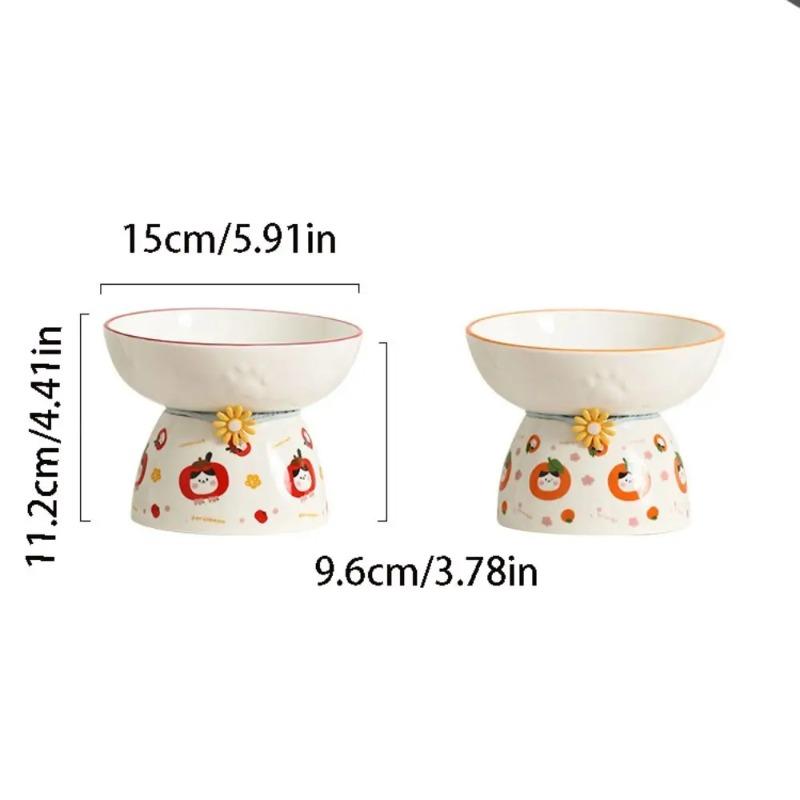 Multi-use Ceramic Cat Bowl Cute Anti Tipping Pet High Foot Bowl Slanted Mouth Non-slip Pet Drinking Feeder Kitten Puppy