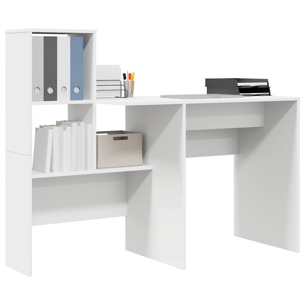 White Desk with Shelf 131.5 x 50 x 106.5 cm Engineered Wood