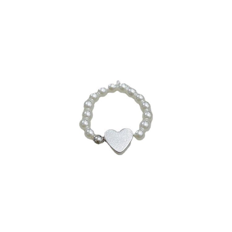 Korean Retro Geometric Heart & Clover Crystal Pearl Ring