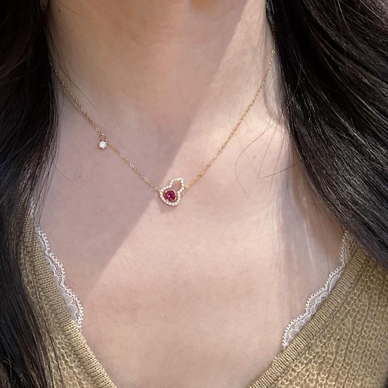 Womens Red Ruby Gourd Necklace New Chinese Style Fu Lu Set Lightweight Versatile Jewelry