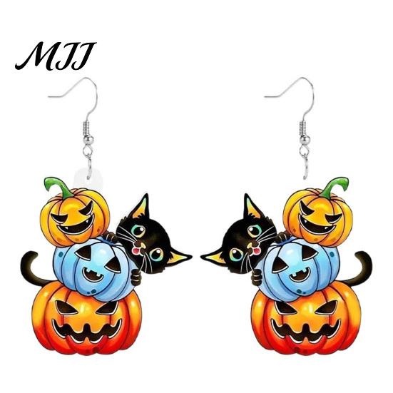Daily Commuting Chic Earrings 1 Pair Halloween Drop Dangle for Women, Acrylic Pumpkin Lightweight Ear Jewelry Teens Black Cat Earrings, Holiday Gifts