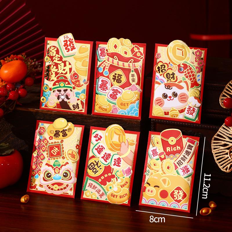 6pcs Chinese New Year Red Envelopes Cartoon Horse Year Hongbao Cute Money Packaging Envelopes Spring Festival Gifts