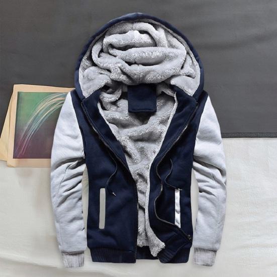 Herren Herbst Winter Hoodie Dickes Fleece gefüttert Kapuze Langärmlig Oberbekleidung mit großen Taschen Kontrastfarbe Elastische Bündchen Kordelzug