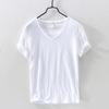 Summer Men Thin Breathable T-shirt V-neck Short Sleeve Solid Color Casual Basic Tees Casual Bottoms Pullover Tops