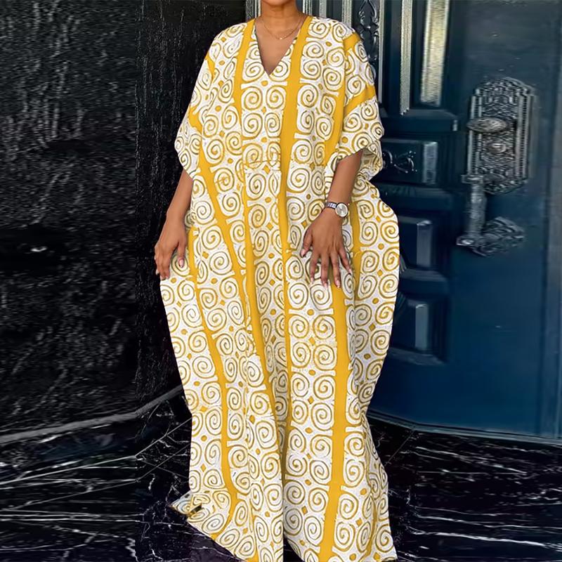 Summer Women Short Sleeve Striped Print Casual Loose Oversized Long  Maxi Robe Dress