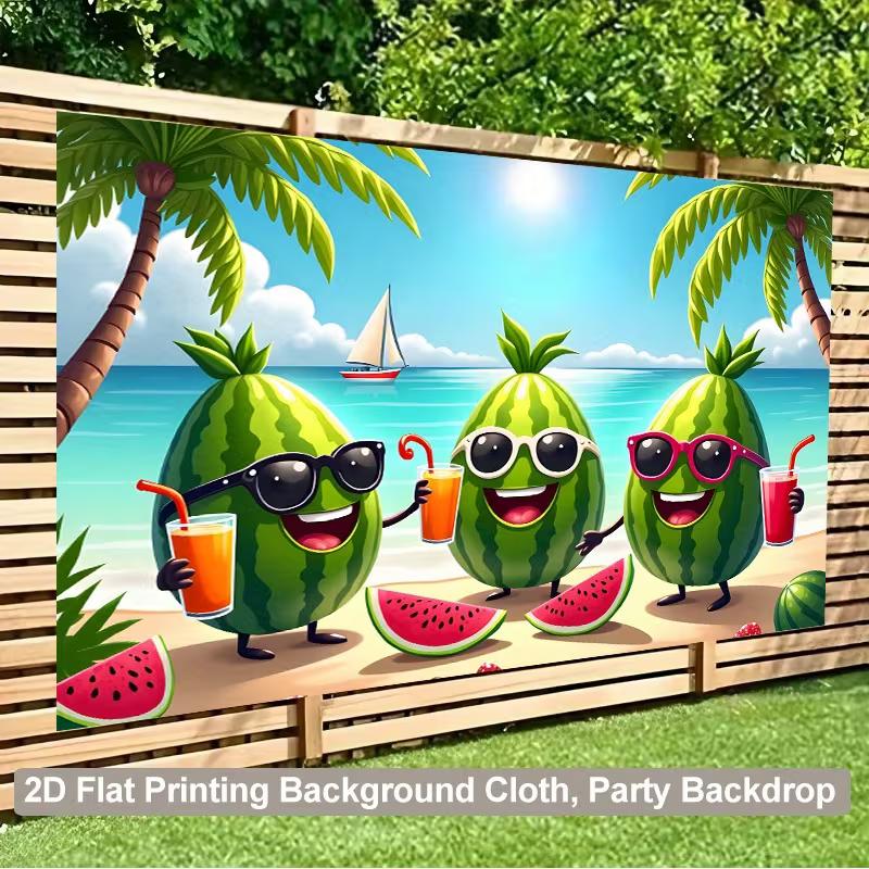 2D Tropical Beach Watermelon Backdrop Cartoon Fruit Summer Party Decor