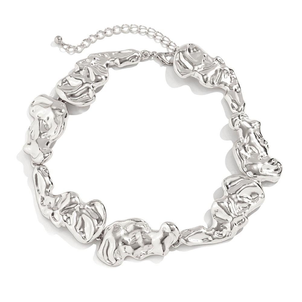 

Металлический браслет-манжета из жидкого металла, серьги-подвески, широкий открытый браслет, колье неправильной формы, для девочек Silver-Necklace