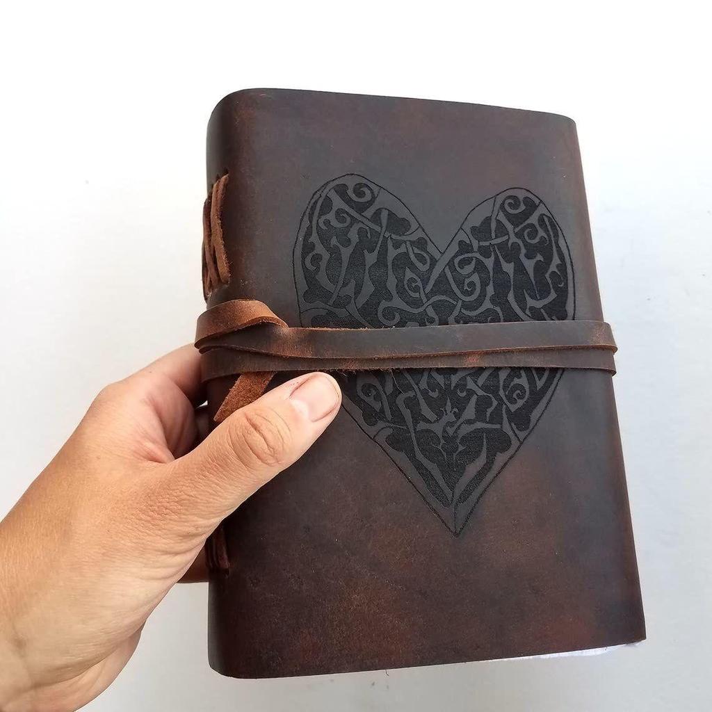 Engraved A5 Size Handmade Unruled Paper Diary with Strap Lock and Leather Cover Journal Office Planner, 100 Pages