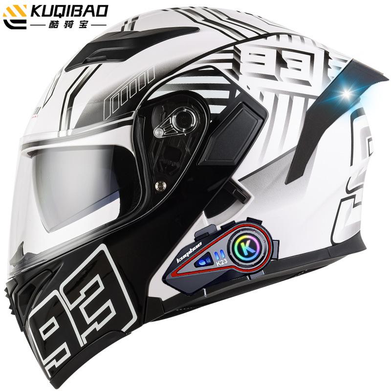 Kuqibao Dual Lens Open Face Helmet Motorcycle Bluetooth Helmet Dual Intercom Motorcycle Full Helmet Long Riding Range