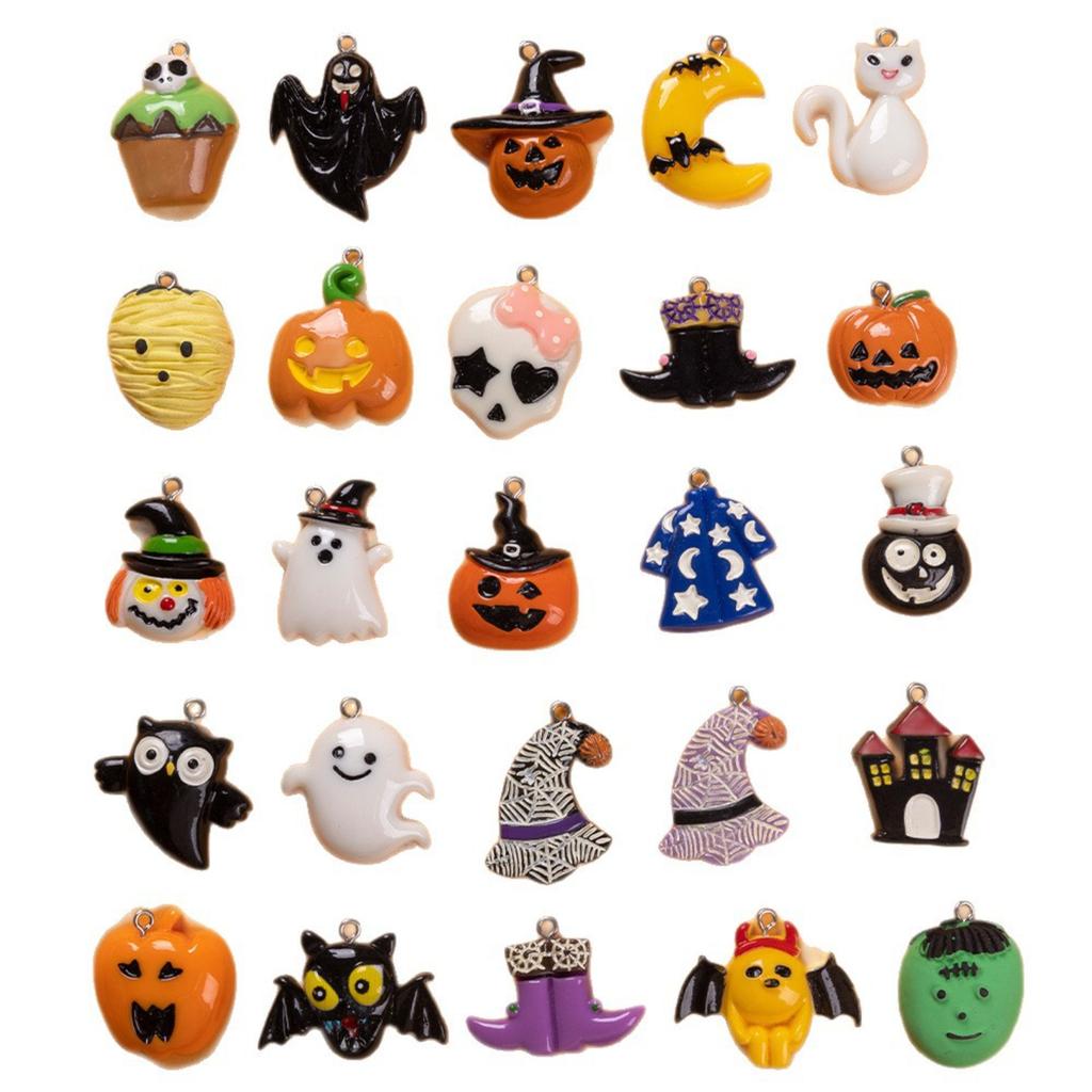 Sada halloweenských pryskyřičných přívěsků - strašidelné DIY ozdoby s dýněmi, lebkami a duchy pro strašidelnou výzdobu a tvoření