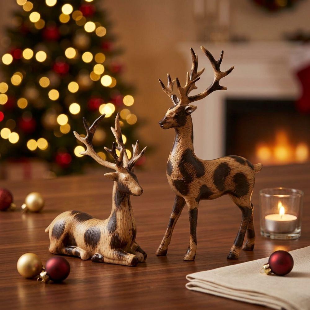 1 Pair Realistic Christmas Deer Figurine Vintage Animal Tabletop Figurine  Living Room