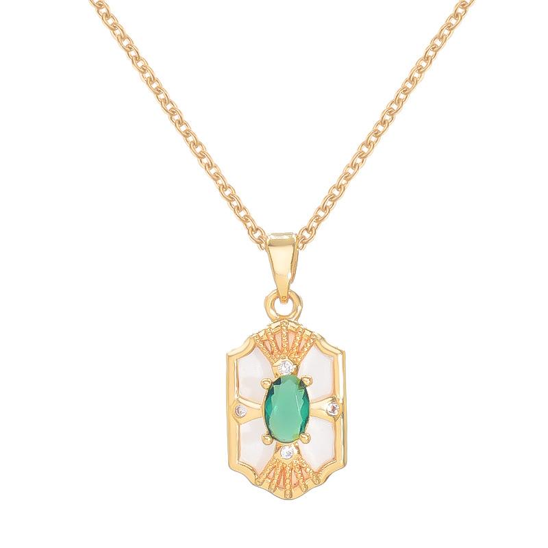 Emerald Square Necklace Female Court Vintage Premium Versatile Geometric Zircon Pendant