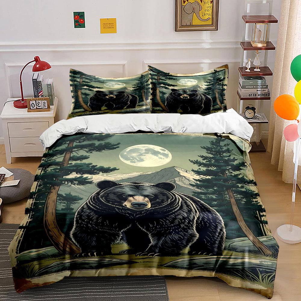Bear, forest, moon, mountains. Bedding sets Duvet cover sets Duvet covers Pillowcases(1*Duvet Cover 2*Pillowcases without duvet insert)
