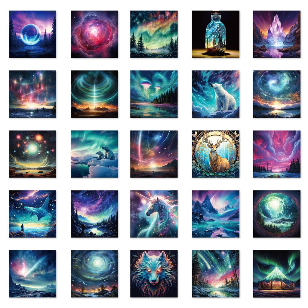 50 Kolorowych Naklejek Dekoracyjnych Aurora Jednorożec Łoś Niedźwiedź Polarny Zwierzę Kreatywne Wodoodporne Naklejki