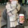 New Mohair Plaid Scarf Women's Winter Thickened Warm Korean Black and White Plaid Imitation Cashmere Shawl