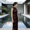 Women Sleeveless Modified Cheongsam, Vintage Floral Chinese Style Midi Qipao Dress, Elegant Formal Split Dress