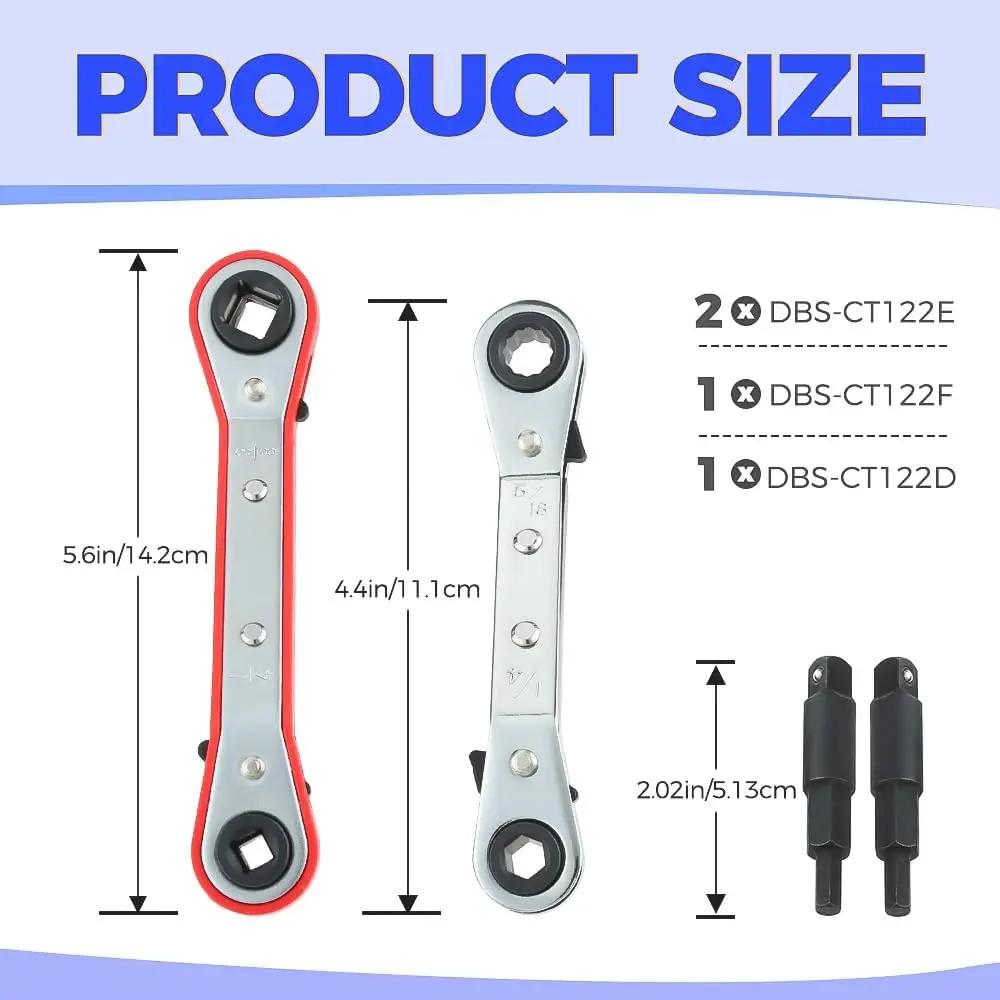 

HVAC Service Wrench 3/16 1/4 5/16 3/8 Ratchet Curved Wrenches Hex Bit Adapter 2-headed Reversible Air Conditioner Fridge червоний