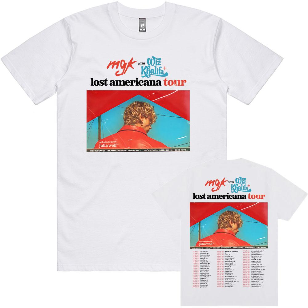 MGK Lost Americana Tour T-Shirt Machine Gun Kelly Sänger Grafik T-Shirt Baumwolle Kurzarm Lässig Herren/Damen T-Shirt Streetwear