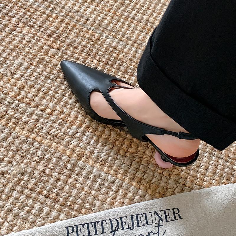Fashion Women's Genuine Leather Thin High Heel Pointed Toe Slingback Slip-on Flats Sandals Elegant Ladies Daily Dress Pumps Heeled Shoes