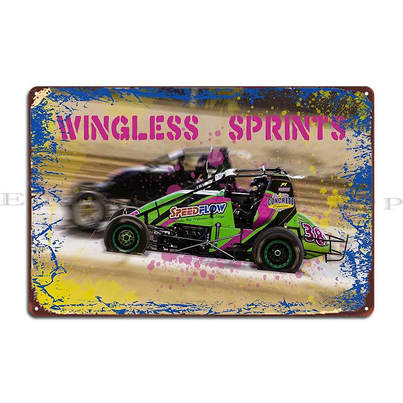 Wingless Sprintcars Ripping The Dirt Track Metal Sign Kitchen Party Garage Party Plates Iron Tin Sign Poster 20X30CM