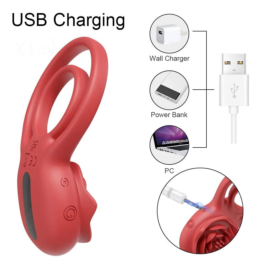 Rose-Toy Cockring Vibrator for Men and Woman Wireless Remote Control Penis Rings Delay Ejaculation Sex Toys for Male Cock Rings