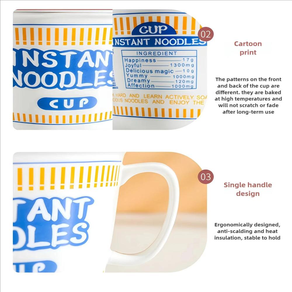 Instant Noodle Bowl with Handle Large Capacity Ramen Bowl Creativity Lid Ceramic Instant Lunch Bowl Cute Design Japanese Cup