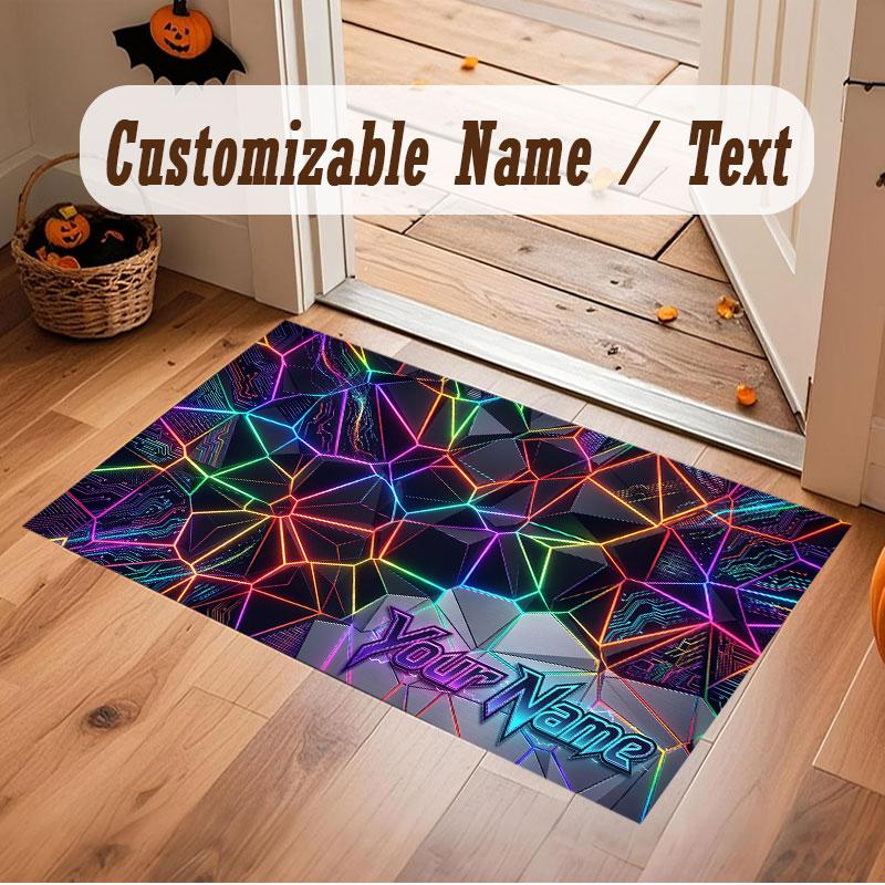 Abstract Geometric Theme Crystal Velvet Floor Rug Personalized Custom Name Text Warm Carpet Home Decoration
