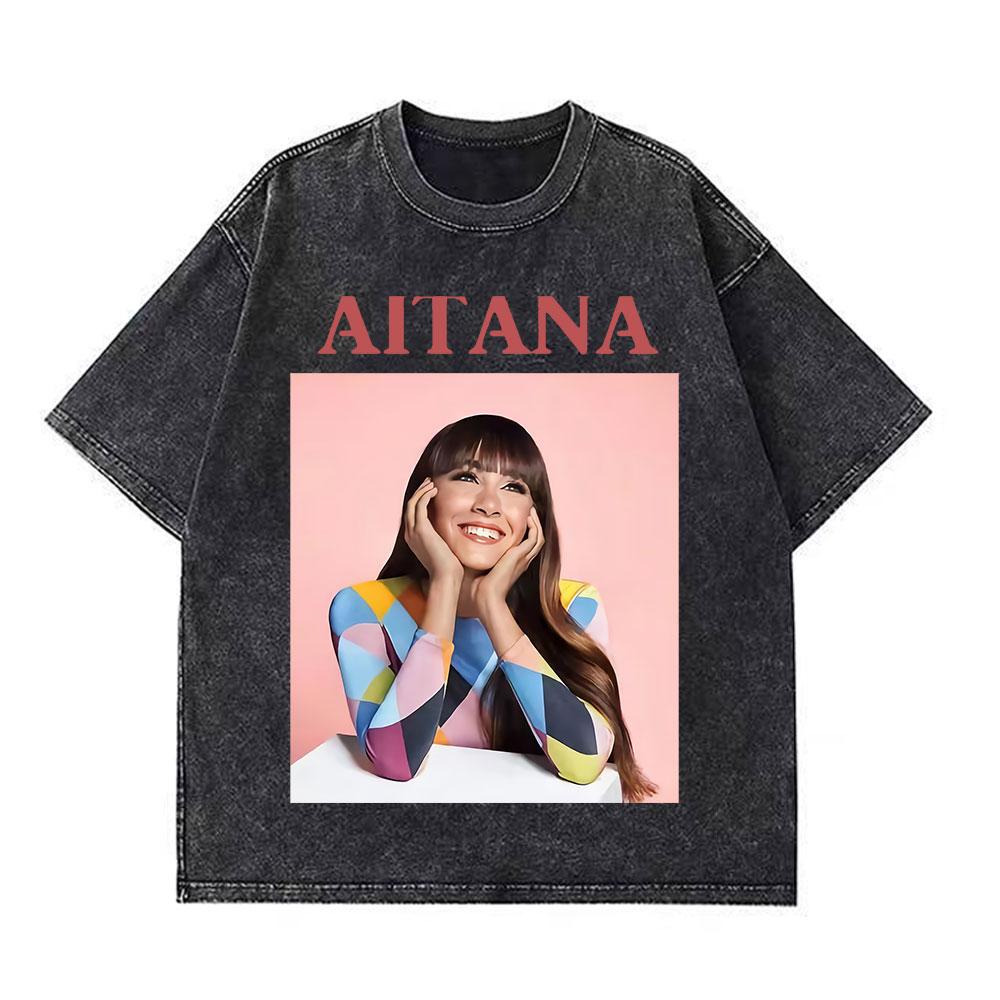 Damen Sängerin Aitana Ocana Tour Retro gewaschene T-Shirts Damen Harajuku lässige T-Shirts Sommer Baumwolle lässige ästhetische T-Shirts