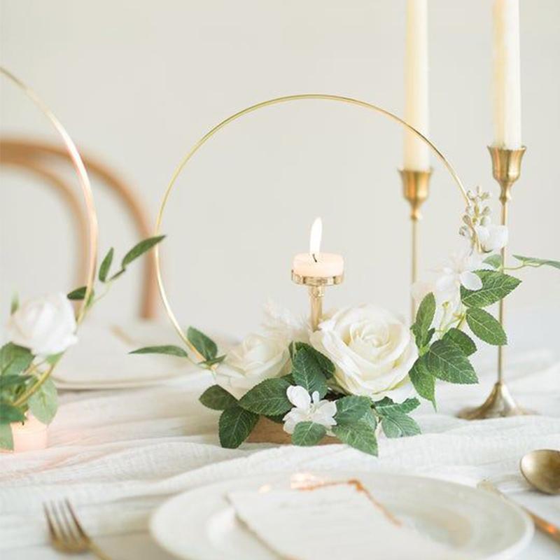 

5pcs Large Metal Floral Hoop Wreath with wooden Base for Wedding Table Floral Centerpieces Reception DIY Macrame Table Decor