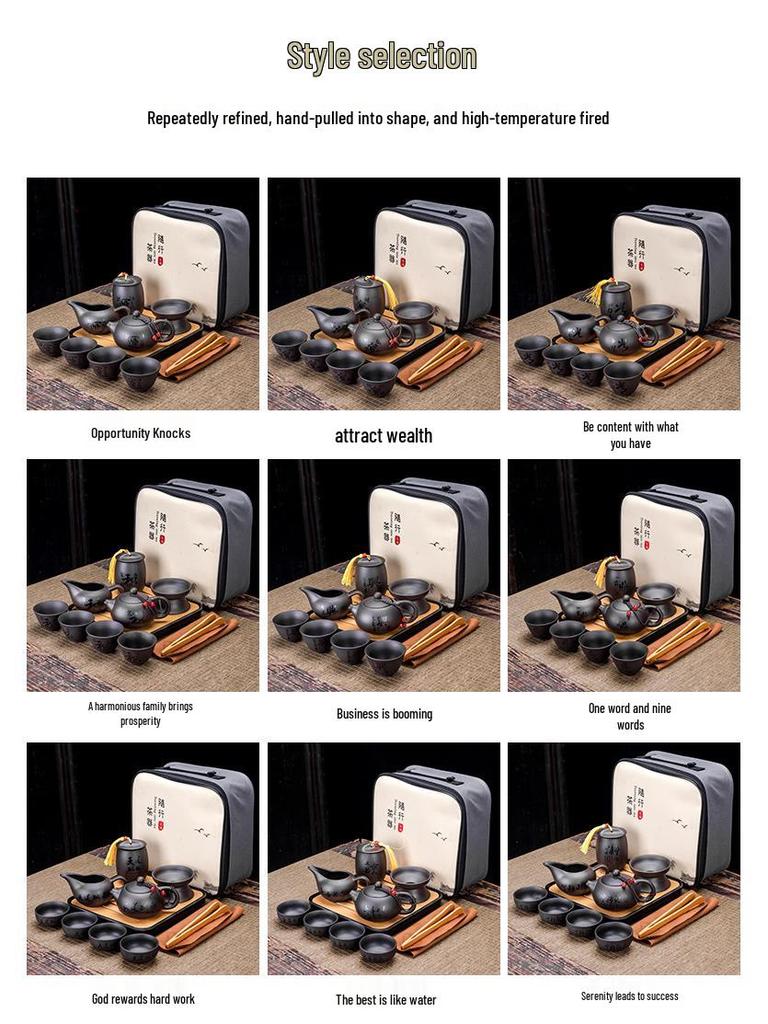 Portable Purple Clay Xishi Teapot Set with Leather Bag and Tea Tray for Home, Travel, or Business