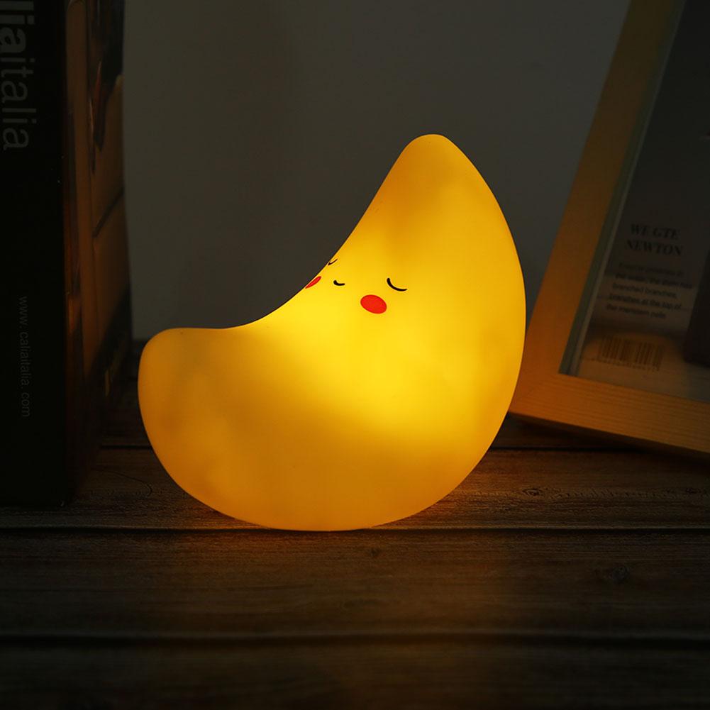 Silicone Yellow Cute Moon Shape LED Night Light Decoration Lamp for Children Room BedroomYellow