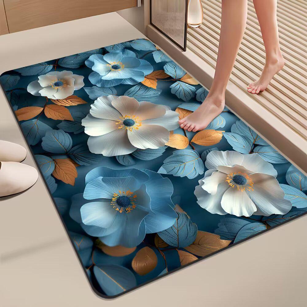 3D Floral Diatom Mud Quick-Dry Bathroom Mat - Absorbent, Soft, Non-Slip Toilet & Kitchen Carpet