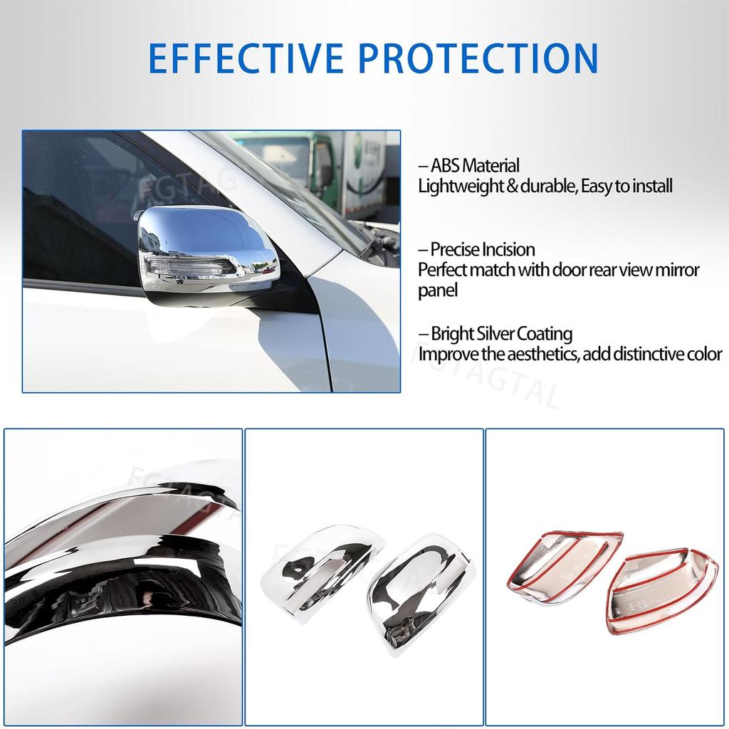 Tür-Rückspiegelkappe Kompatibel mit Toyot@ Land Cruiser Prado FJ150 150 2010-2019, ABS Außen-Seitenspiegelabdeckung Schutzleiste