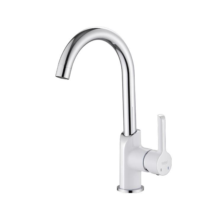 New Chrome White Single Lever Kitchen Sink Faucet Kitchen Mixer Hot and Cold Water Tap Kitchen Faucet (as the picture,Chrome)
