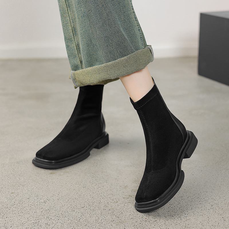 Krazing Pot Cizme de cowboy moderne, cu vârf rotund de iarnă, cu tocuri groase, pentru femei, mărimea 42, botine elastice cu platformă.