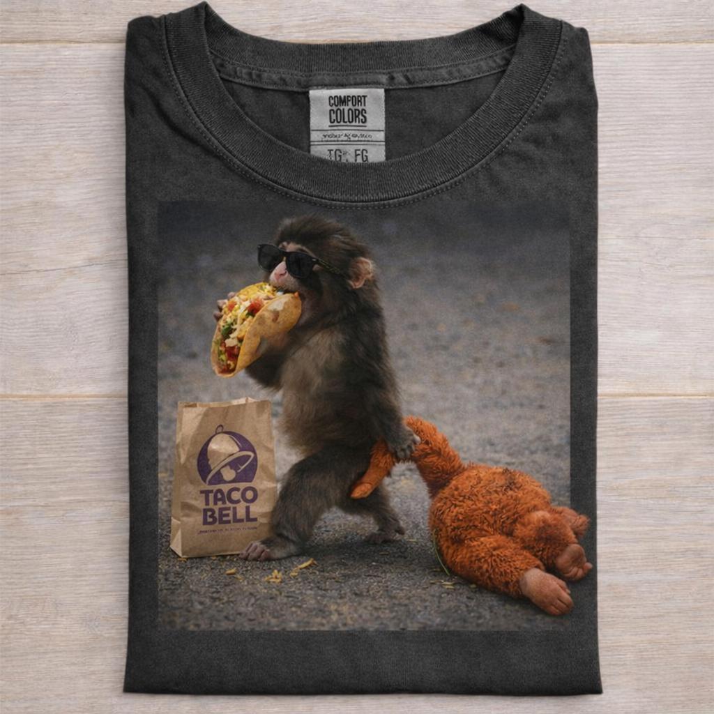 Comfort Colors® Baby Monkey Punch Eating Fast Food Shirt, Animal Lover Gift, Trendy Tee