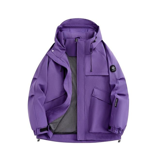 Couple Style Water Repellent Jacket Outdoor Activity Mountaineering Jacket Wind Resistant and Water Repellent Hooded Single Color Work Jacket
