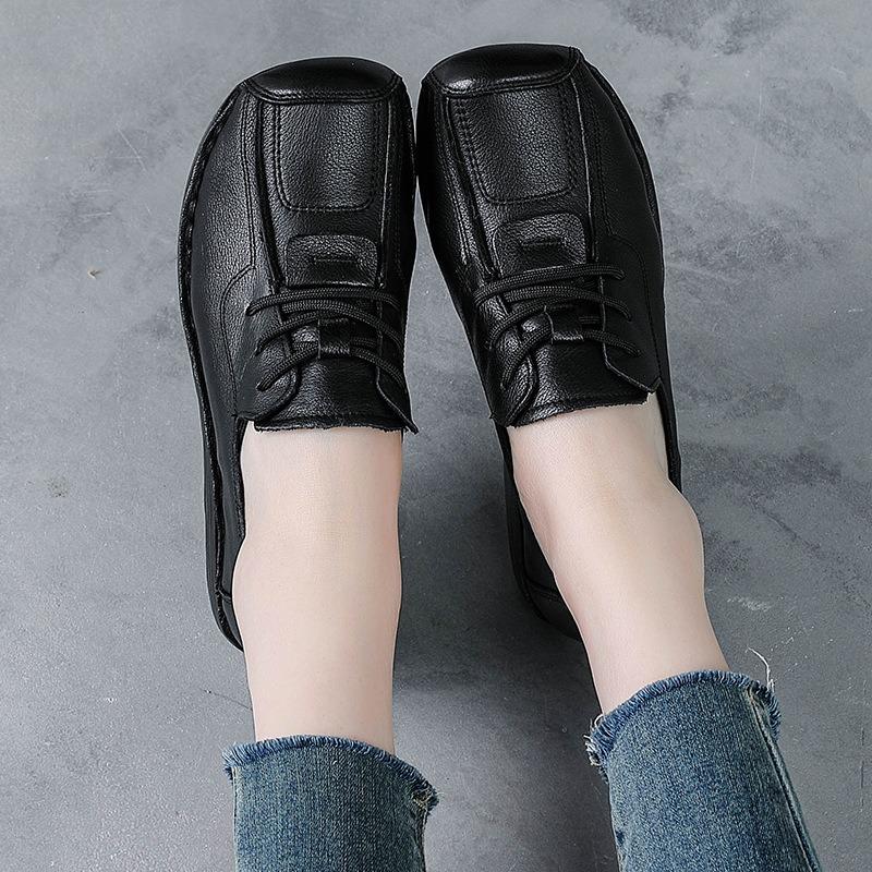 First layer cowhide muffin thick sole wedge heel soft sole mother shoes genuine leather shoes women's cowhide sole retro single shoes