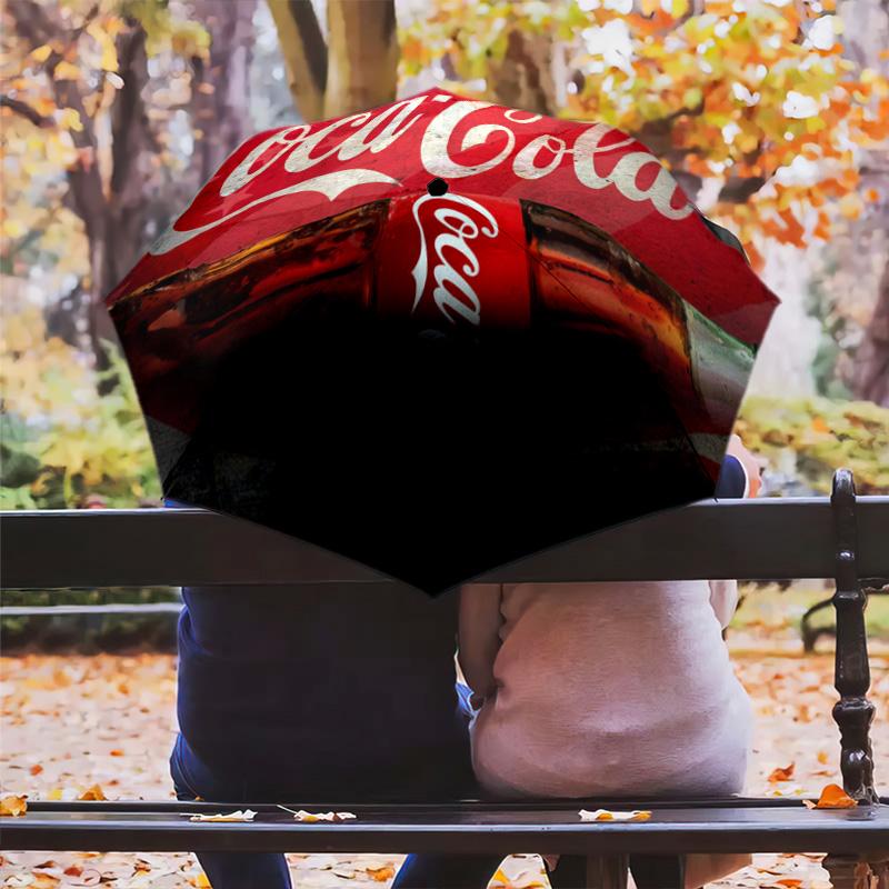 1PC Coca-cola American Flag Automatic Umbrella - Suitable Travel Outdoor Portable Umbrella Birthday Gift Daily Essentials