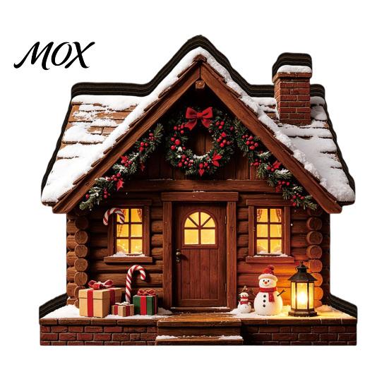 Wooden Festive Decorations Christmas Glowing House Ornament, LED Tabletop Decor for Hanging Holiday Village Display, Light Up Party Supplies Indoor