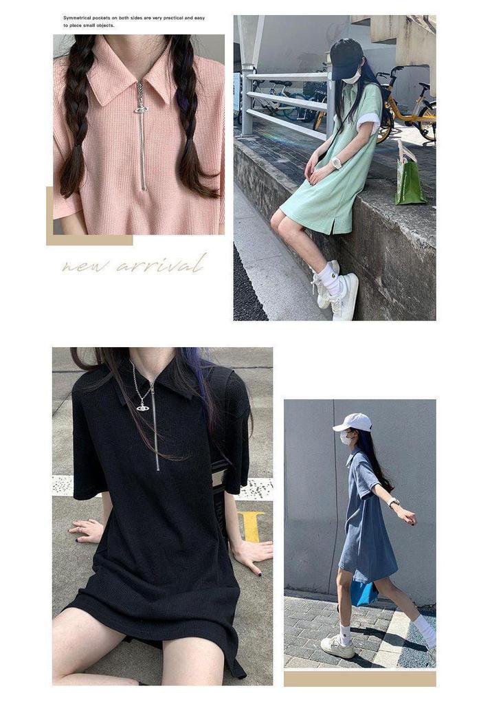 Elegant Summer Waffle Knit Polo Collar Dress - Age-Reducing, Solid Color Short Skirt for Women (2026)