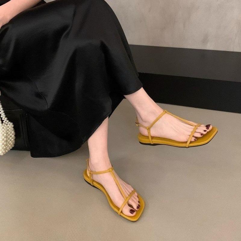 Fashion Fashion Sandals for Women 2025 New Flat Square Open Toe Sexy First-line Buckle Summer Pu Leather Roman Women's Sandals