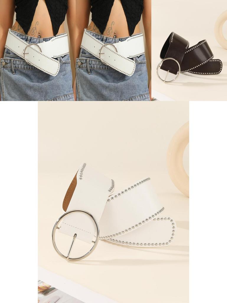 Punk Style Rivet Belt With Round Alloy Buckle For Fashionable Streetwear