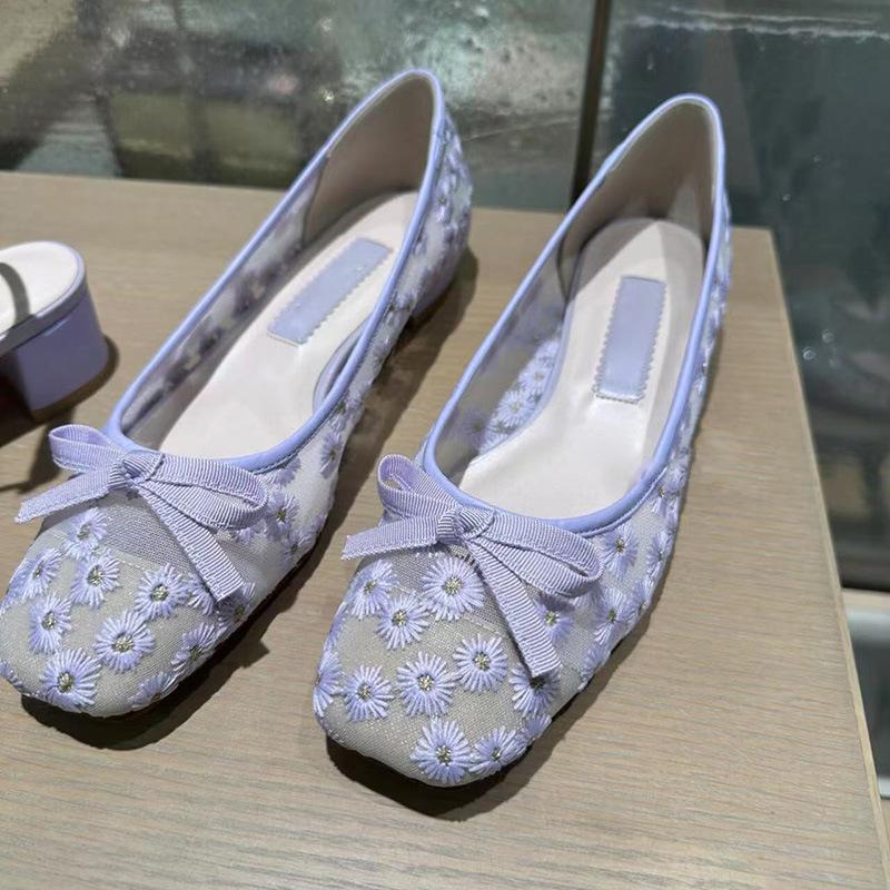

Вышивка Цветочная Декорация Сетка Балетки Женские Милые Дизайн с Бантом-Бабочкой Лоферы Низкий Каблук Удобная Обувь для Женщин 39 светло-фиолетовый