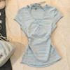 Retro Y2K Light Blue Striped Tie-Up Halter Camisole