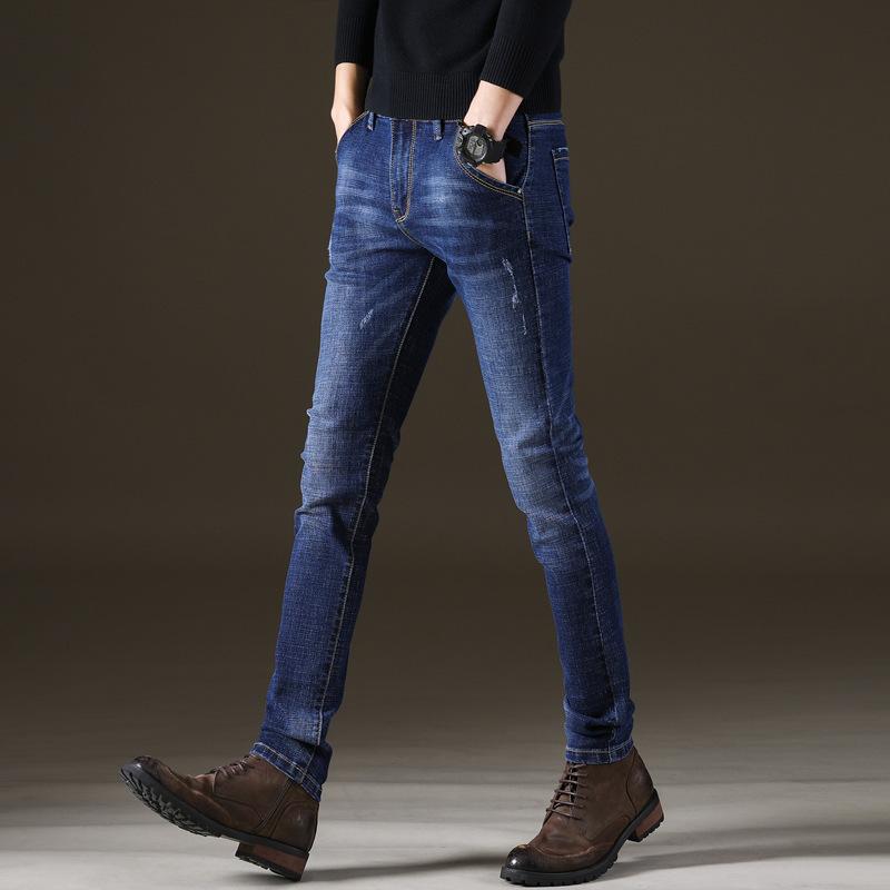 Džíny Straight Fit Kalhoty Elastické Jednoduchá móda Korejské pánské oblečení se středním růstem