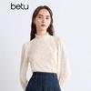 חולצת טי ארוכה לנשים Betu, סתיו, צווארון גולף, אריגת ג'קארד פרפר, שרוול ארוך
