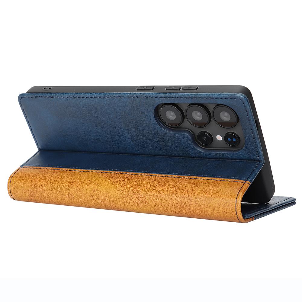 For Samsung Galaxy S25 Ultra Case Calf Texture 3 Card Slots Color Splicing Leather Phone Cover