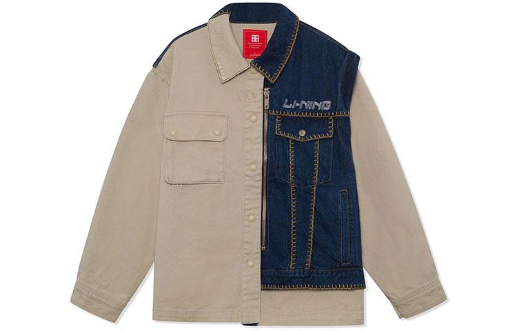 Li Ning Denim Jackets Men s Loose Earth Denim Blue Lapel Moderate Straight Fit AFDR823-1 L